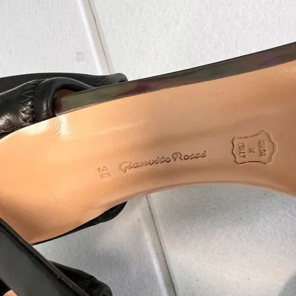 Gianvito Rossi Leather & Iridescent Heel Sandals Sz 8 Black Luxe Stiletto - Picture 9 of 16